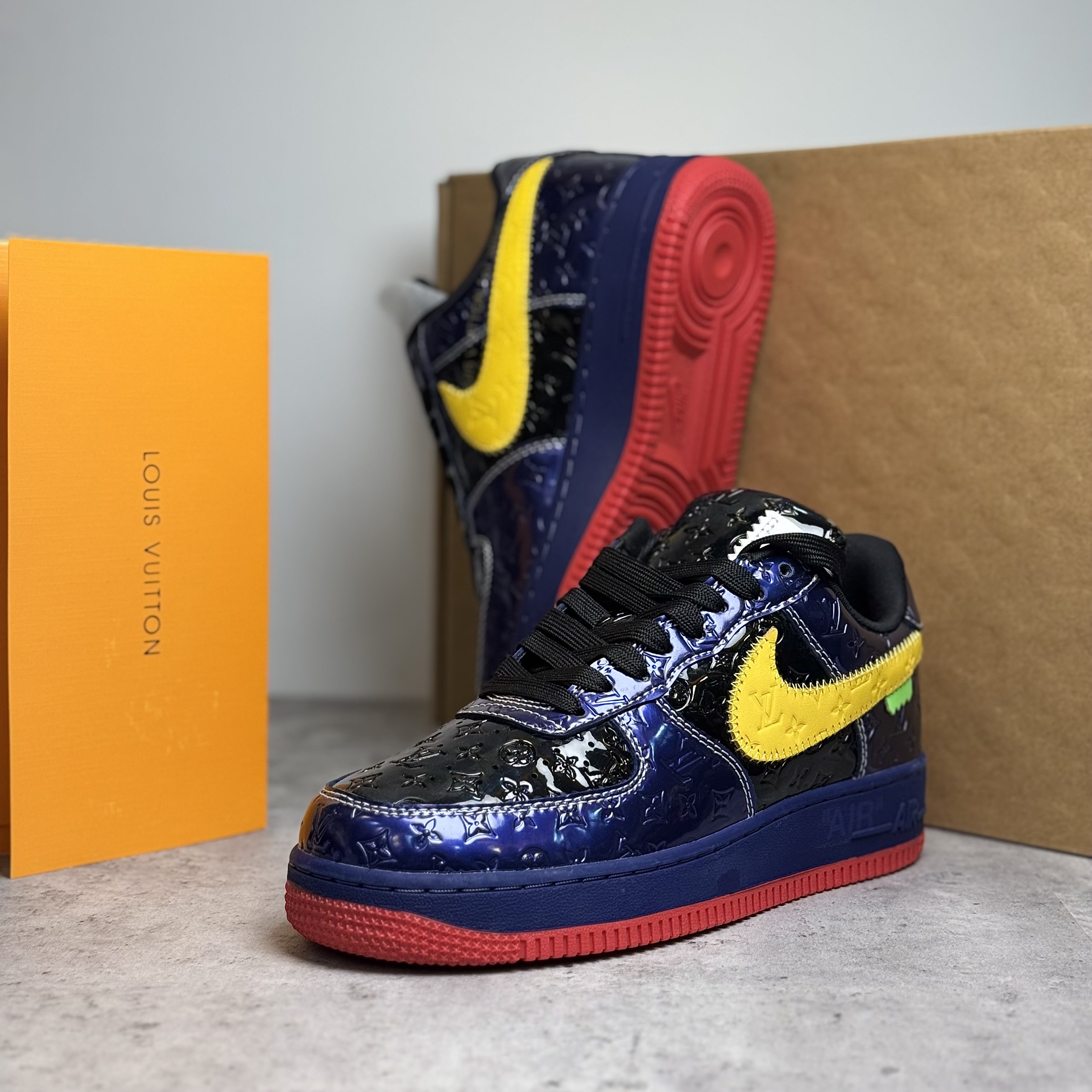 کتونی Air Force 1 طرح Louis Vuitton آبی مشکی قرمز | مستر کوالیتی